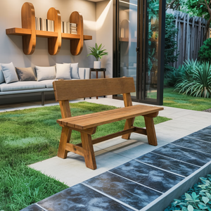 Rustic Garden Bench With Backrest For Patio Or Porch