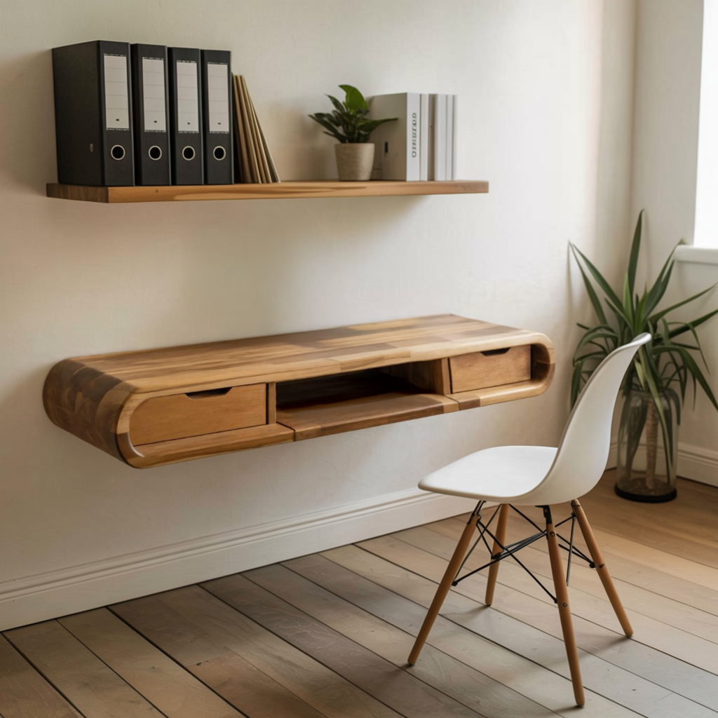 Modern Floating Wall Mounted Desk With Drawers For Bedroom And Office
