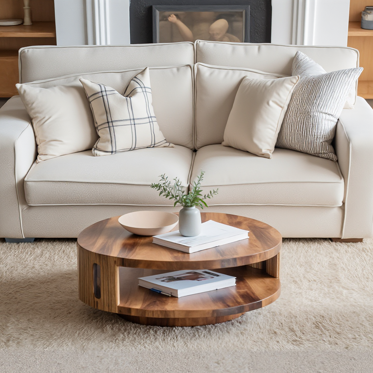 Modern Round Coffee Table With Shelf For Living Room And Lounge