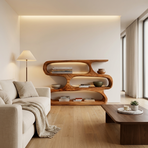 Modern Curved Bookcase For Minimalist Living Room Decor
