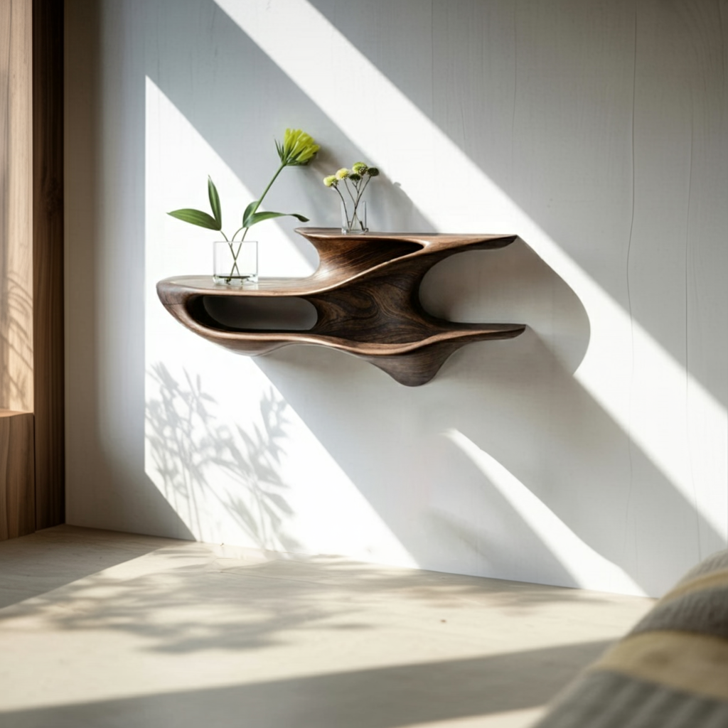 Handcrafted Live Edge Wall Mount Shelf For Living Room