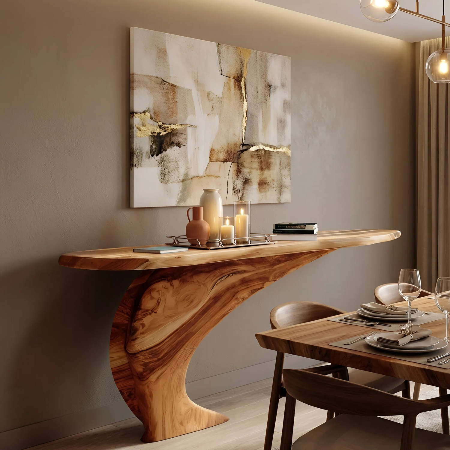 Mid Century Wooden Live Edge Console Table For Living Room Decor