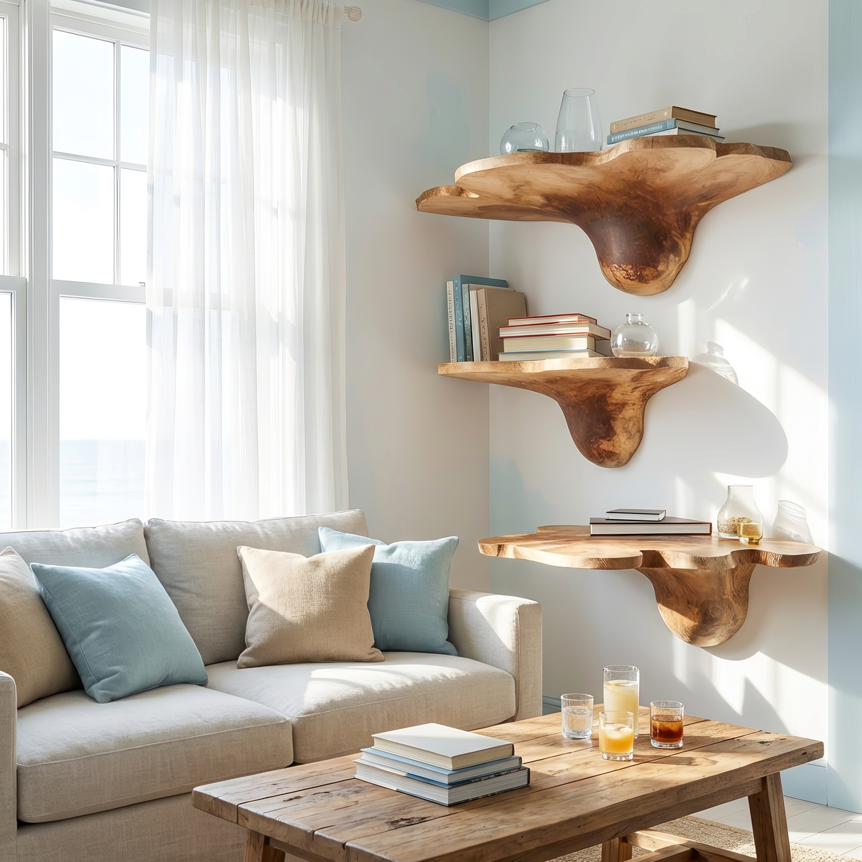 Mid Century Solid Wood Mushroom Shelf For Modern Living Room Decor
