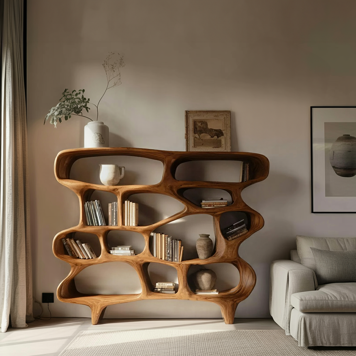Organic Sculptural Bookshelf For Living Room Or Office Decor