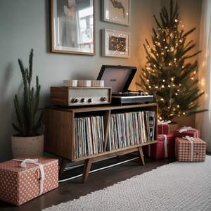 Farmhouse Wooden Record Stand For Entryway Christmas Display