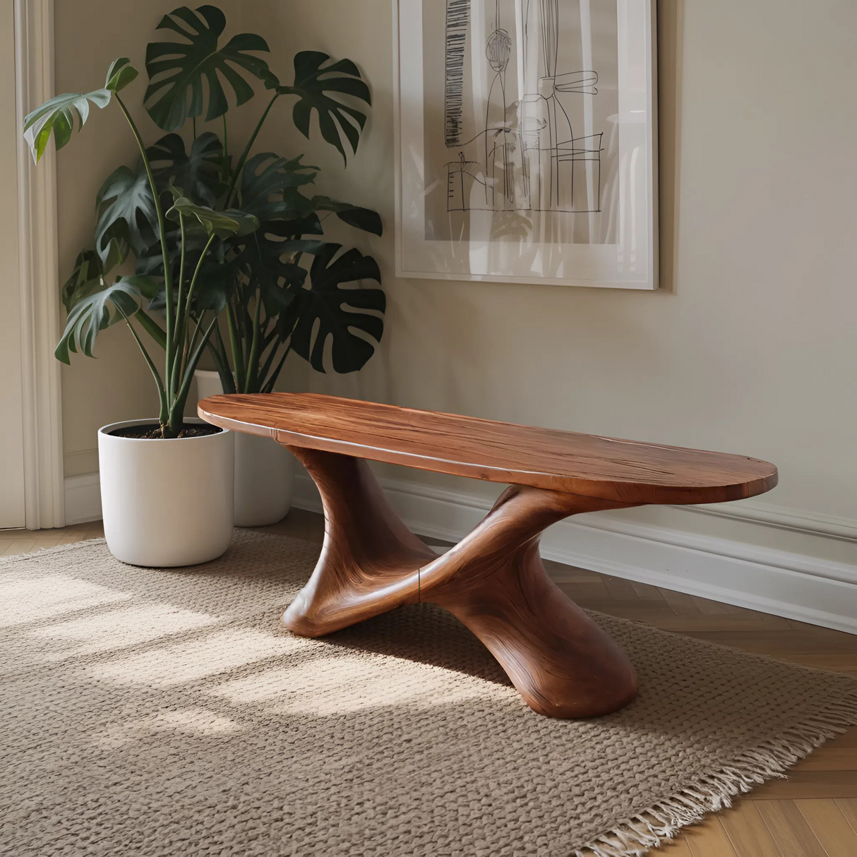 Modern Sculptural Bench With Twisted Base For Entryway