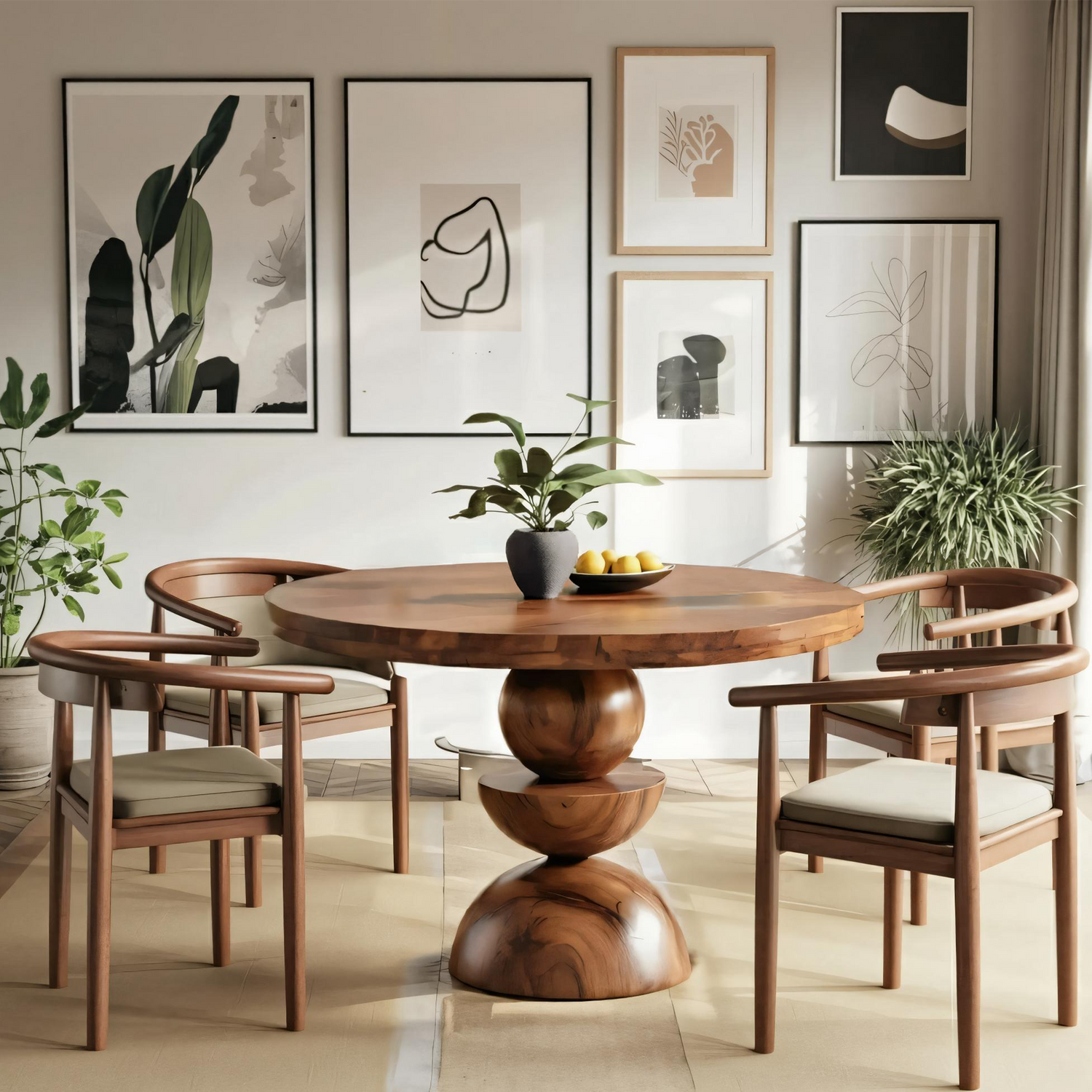 Modern Round Dining Table With Geometric Base For Kitchen And Dining Room