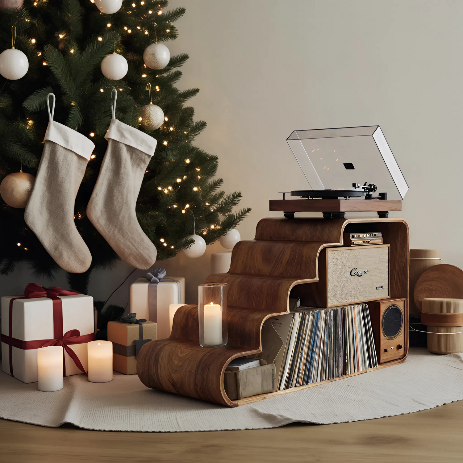 Modern Wooden Record Stand For Bedroom Christmas Decoration
