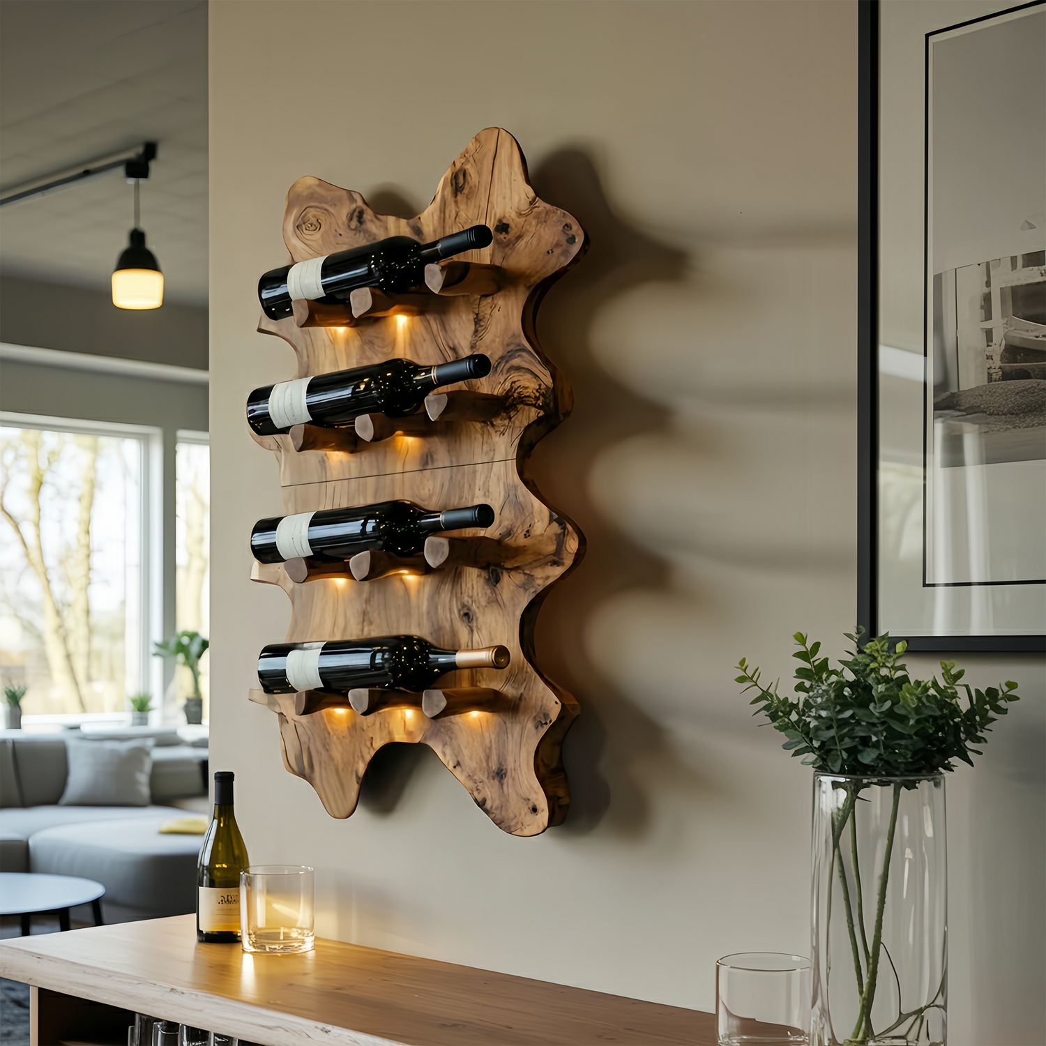 Rustic Live Edge Wall Wine Rack For Cozy Dining Rooms
