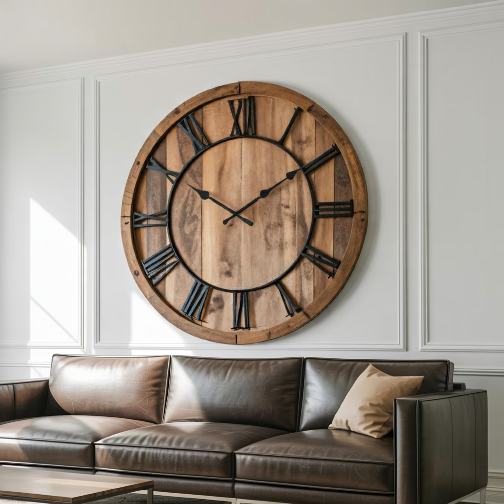 Oversized Rustic Wall Clock With Roman Numerals For Living Room And Entryway
