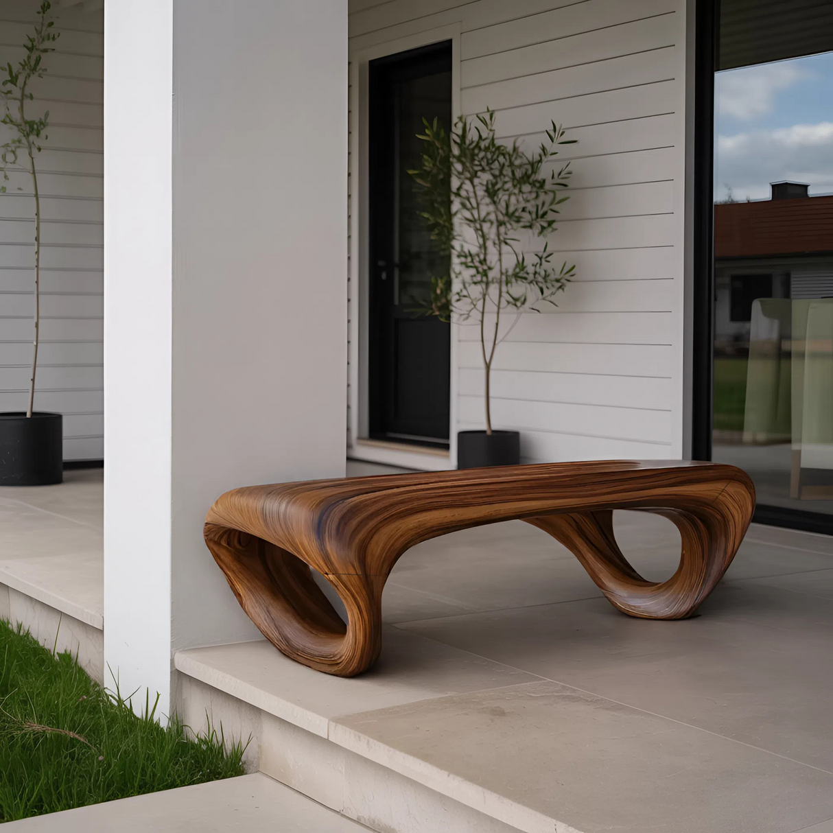 Modern Sculptural Outdoor Bench For Patio Or Garden Decor