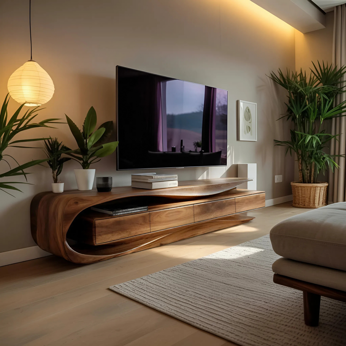 Modern Organic TV Console For Living Room Interior
