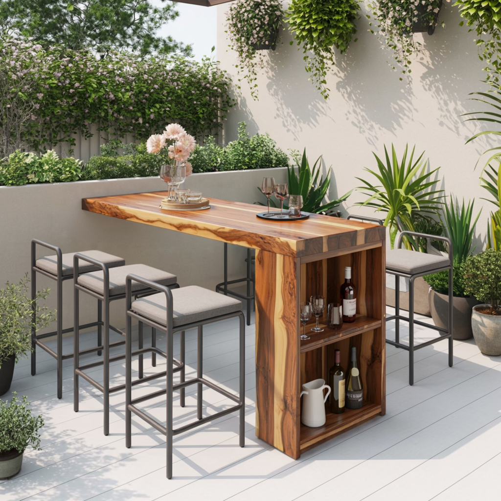 Tropical Live Edge Bar Table For Balcony Or Outdoor Patio