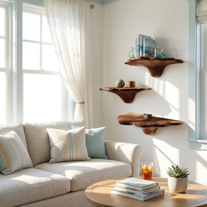 Handcrafted Wooden Mushroom Shelf For Artistic Living Room Decor