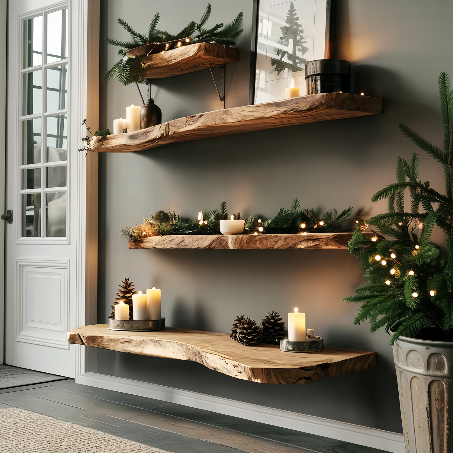 Handcrafted Solid Wood Floating Shelf For Holiday Living Room Design