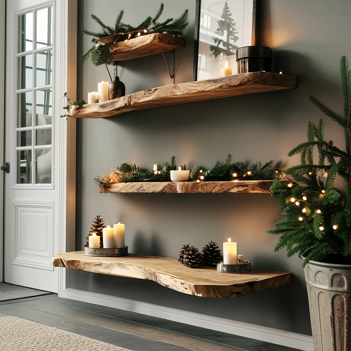 Handcrafted Solid Wood Floating Shelf For Holiday Living Room Design