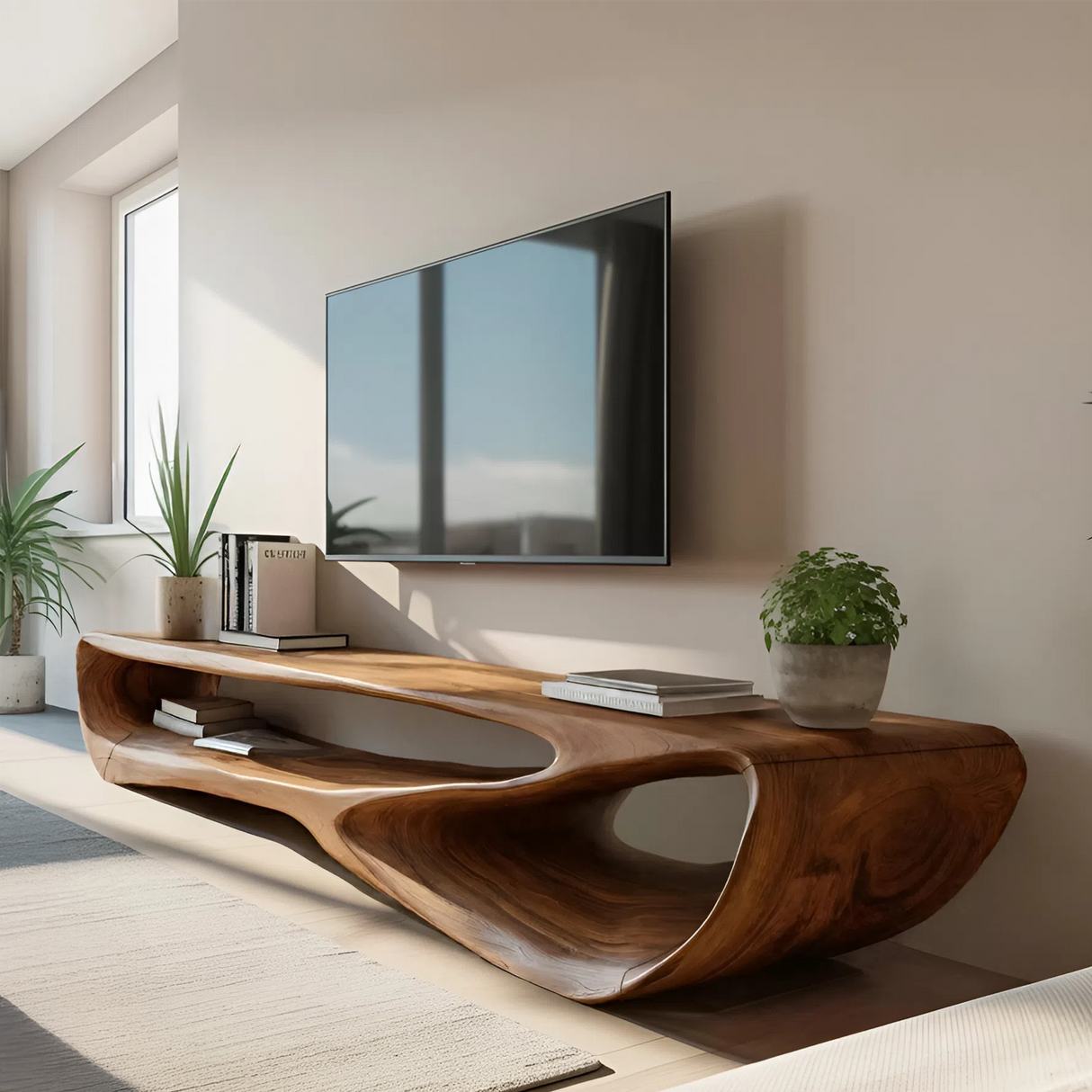 Minimal Curved  TV Console For Living Room