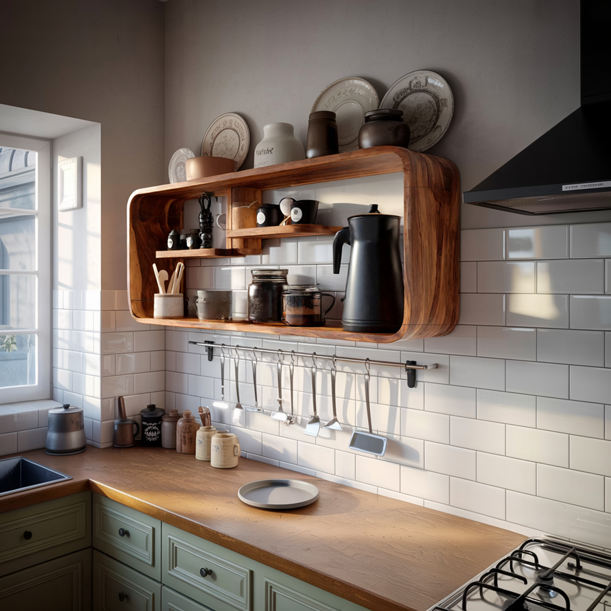 Modern Curved Wooden Kitchen Shelf For Furniture Decor