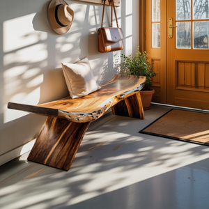 Rustic Live Edge Bench With Organic Curves For Entryway