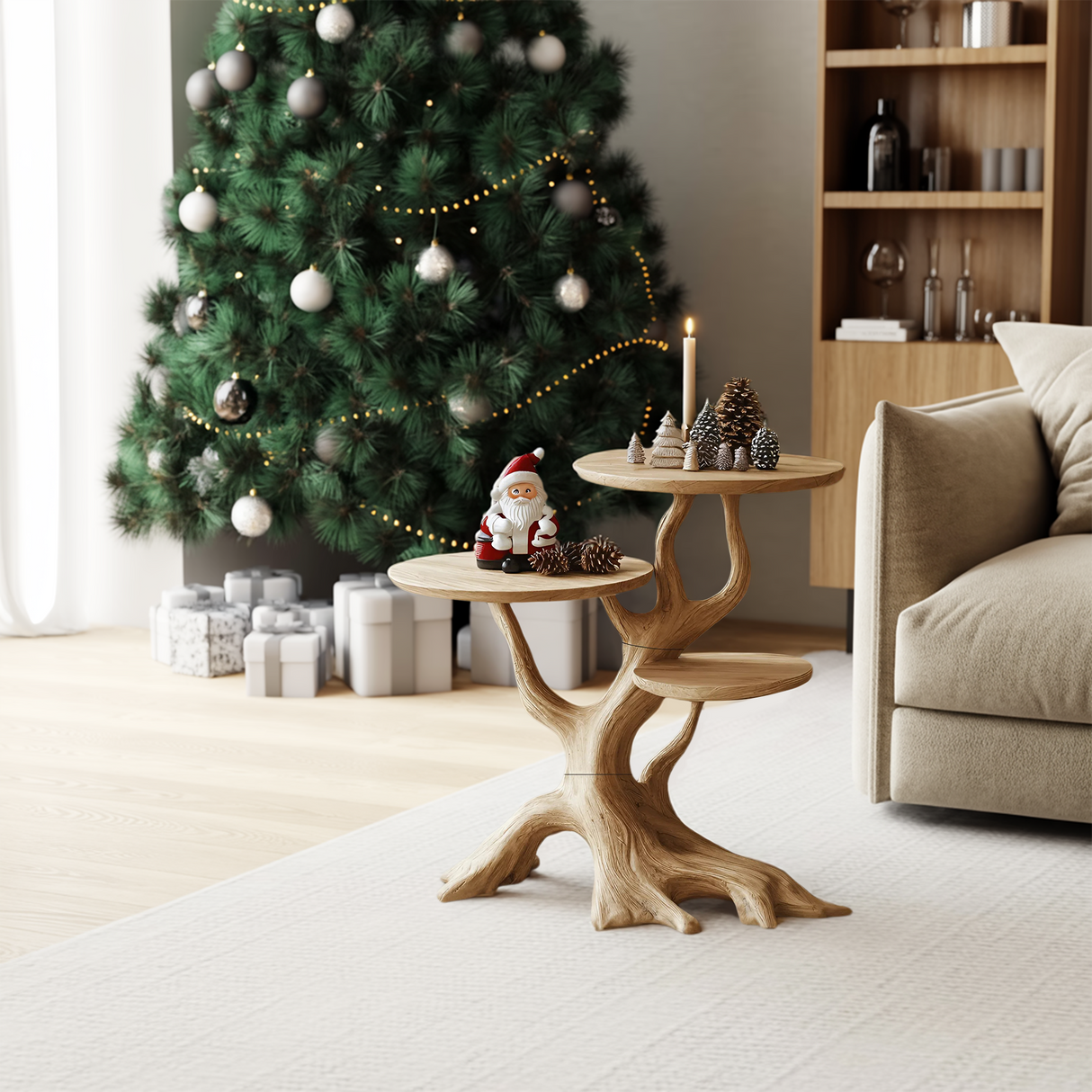 Mid Century Wooden End Table For Living Room Christmas Decor