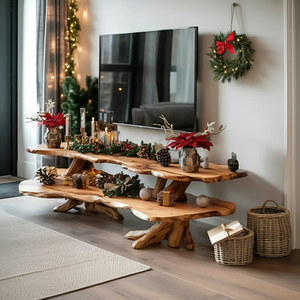 Mid Century Wooden Live Edge TV Console For Holiday Bedroom Christmas