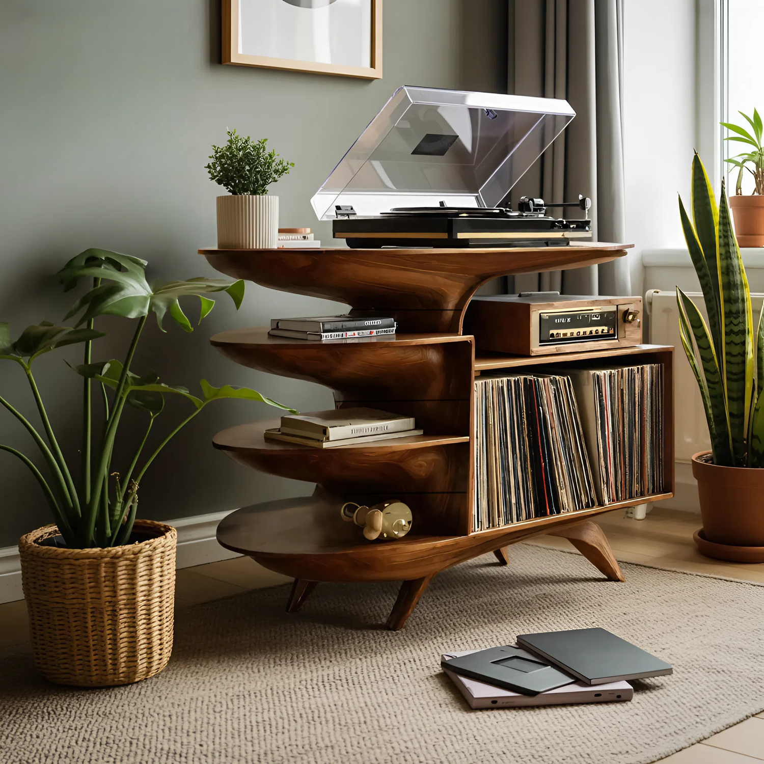 Modern Wooden Record Stand For Bedroom Interior Design Style