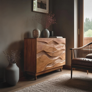 Organic Storage Cabinet Hand Carved Wave Pattern For Home Decor
