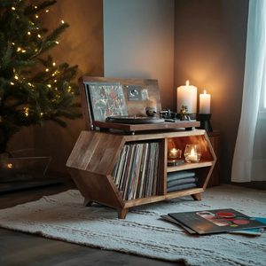Handcrafted Wooden Record Stand For Bedroom Holiday Style