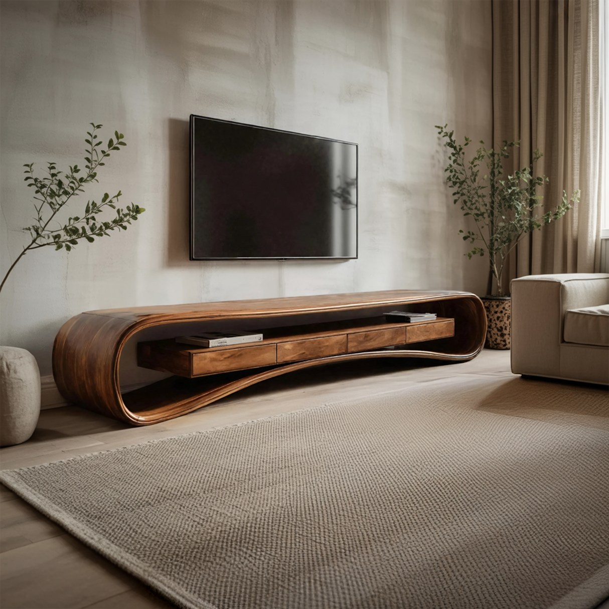 Modern Luxury Curved Media Console For Living Room