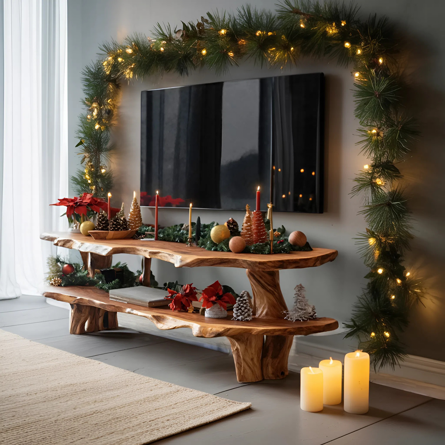Farmhouse Wooden TV Console For Holiday Bedroom Decor