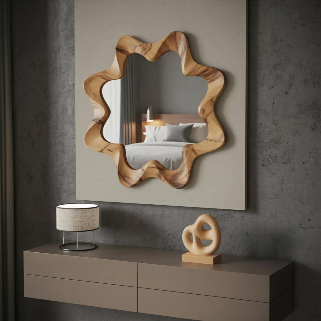 Modern Organic Wavy Flower Mirror Entryway Living Room Or Bedroom