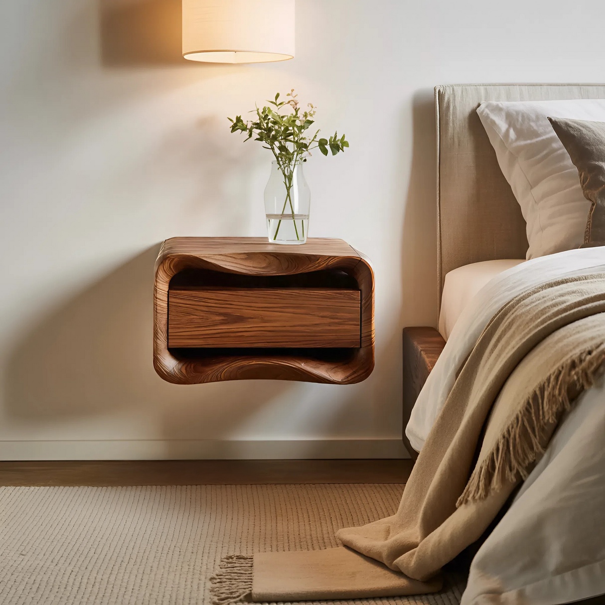 Floating Nightstand Organic Curved Design For Bedroom