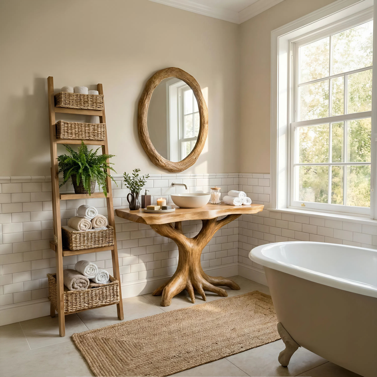 Modern Solid Wood Bathroom Vanity Live Edge Design For Luxury Bathroom