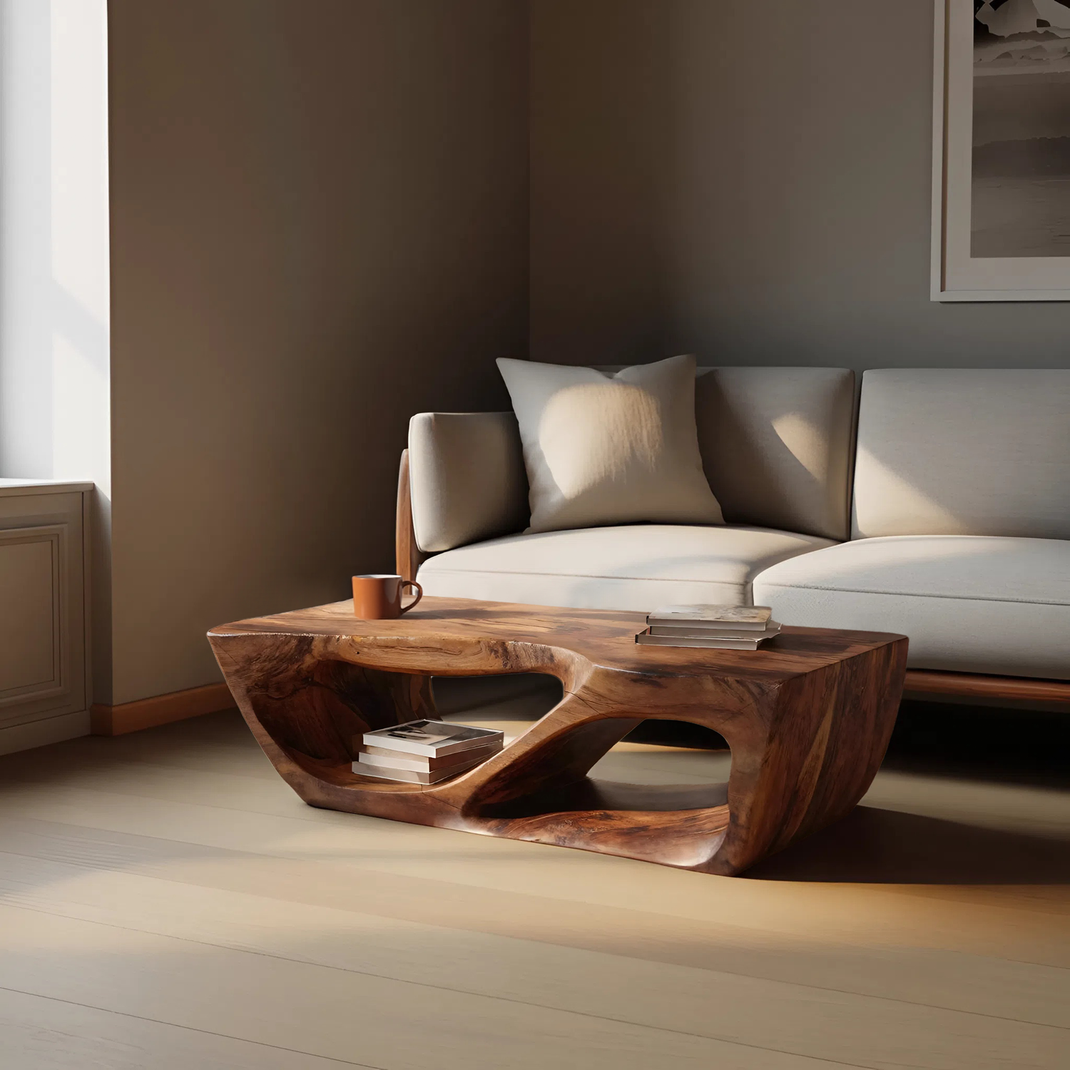 Modern Coffee Table With Curved Storage For Living Room