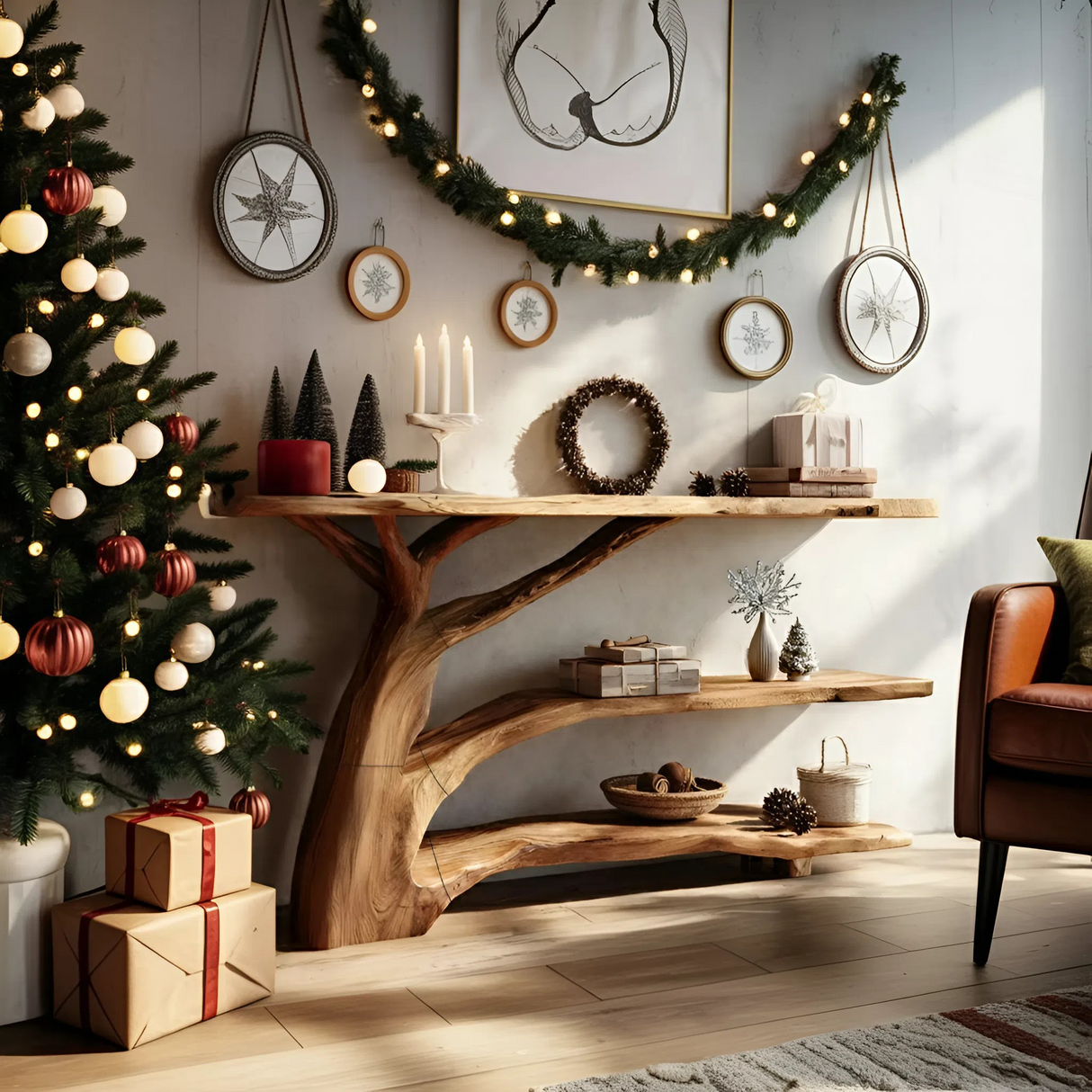 Farmhouse Wooden Live Edge Console Table For Holiday Bedroom Entryway