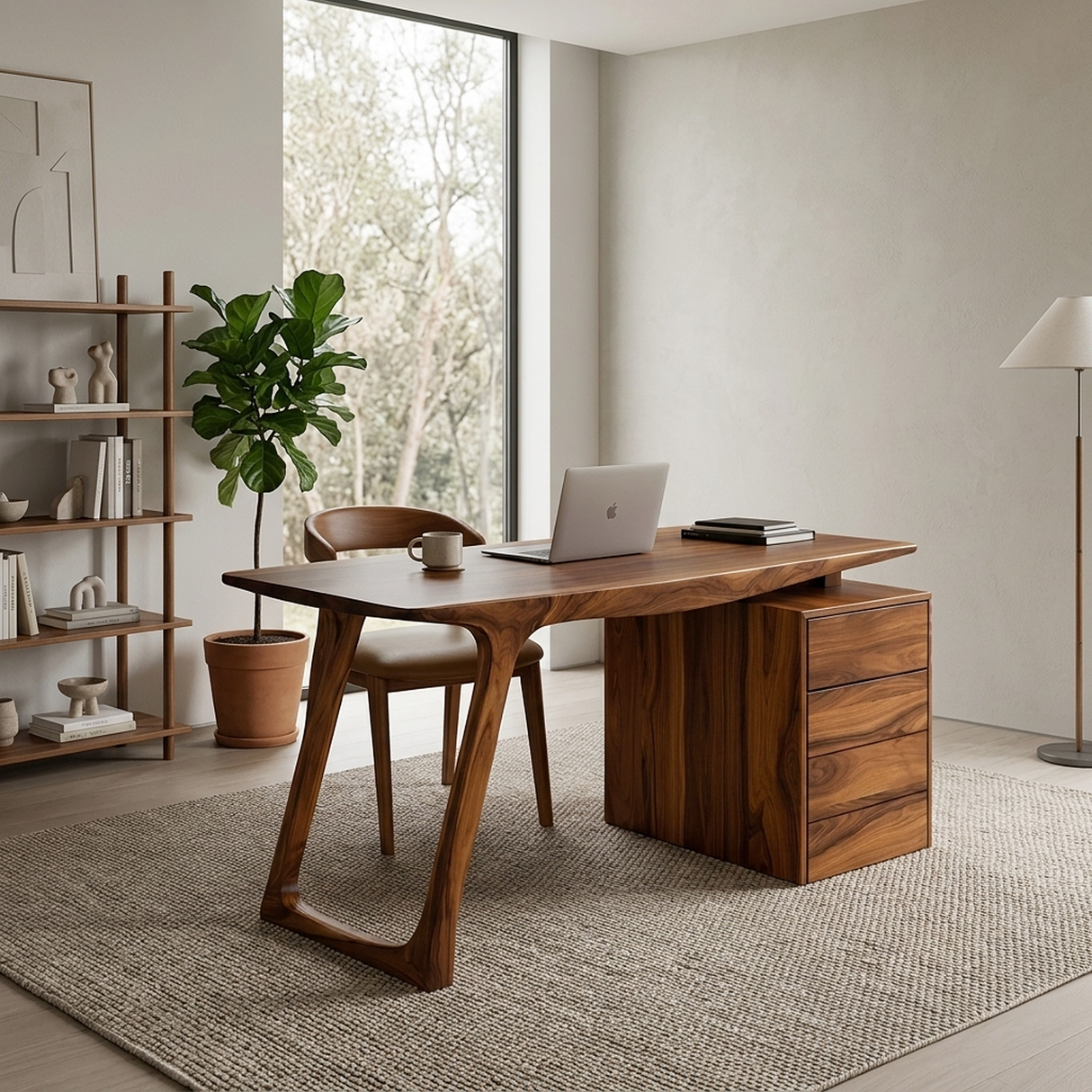 Modern Organic Wood Writing Desk With Storage For Home Office
