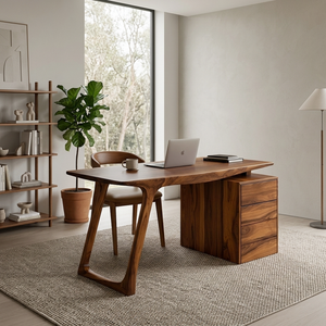 Modern Organic Wood Writing Desk With Storage For Home Office