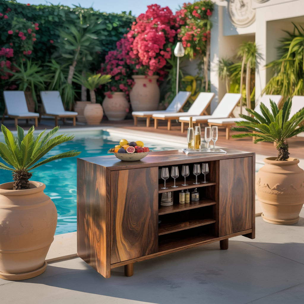Modern Outdoor Bar Cabinet With Wine Storage For Patio