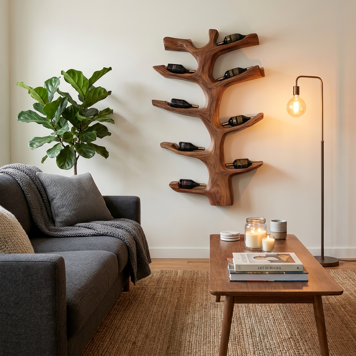 Wall Mounted Wine Rack Sculptural Branch Design For Modern Kitchen