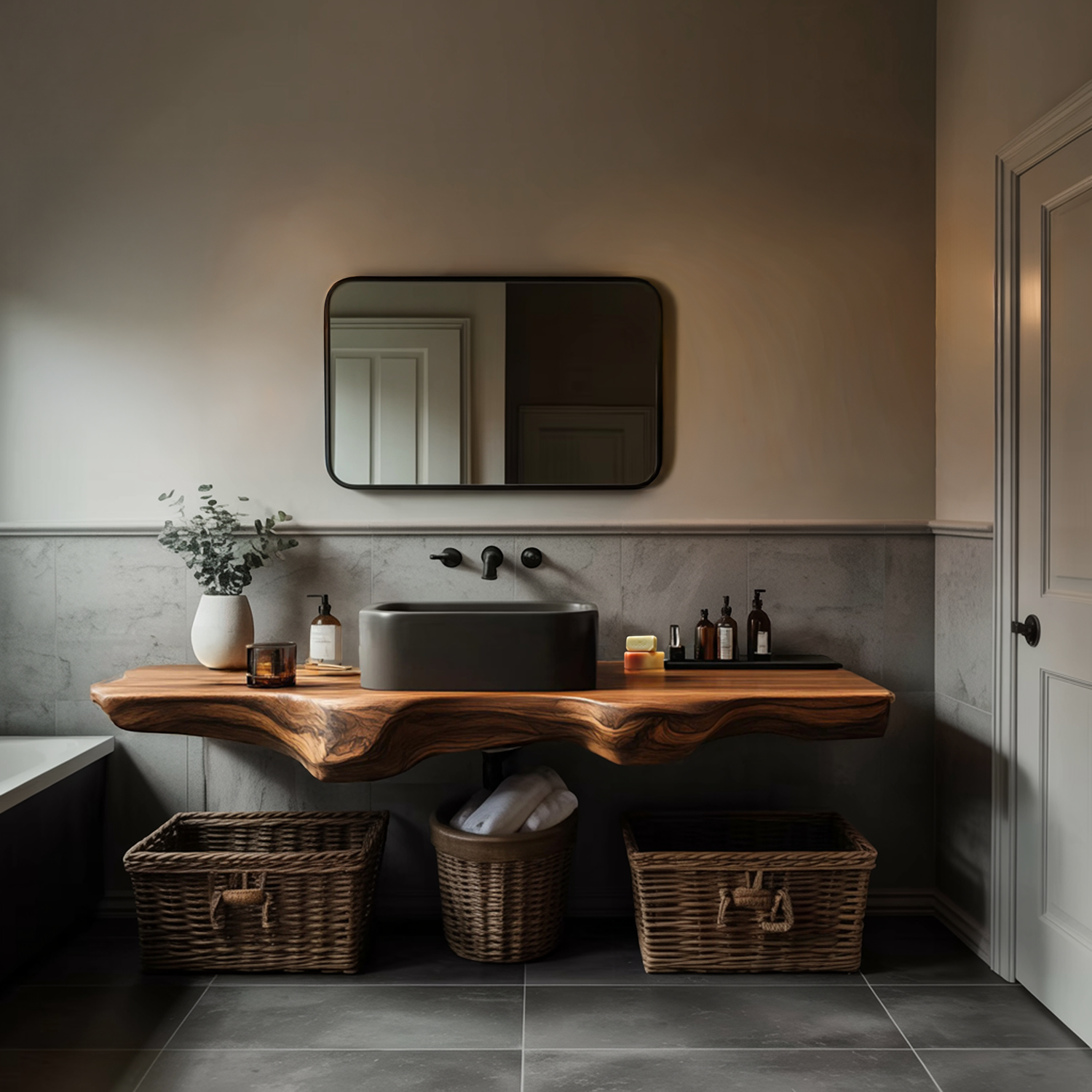 Mid Century Solid Wood Vanity For Sleek Bathroom