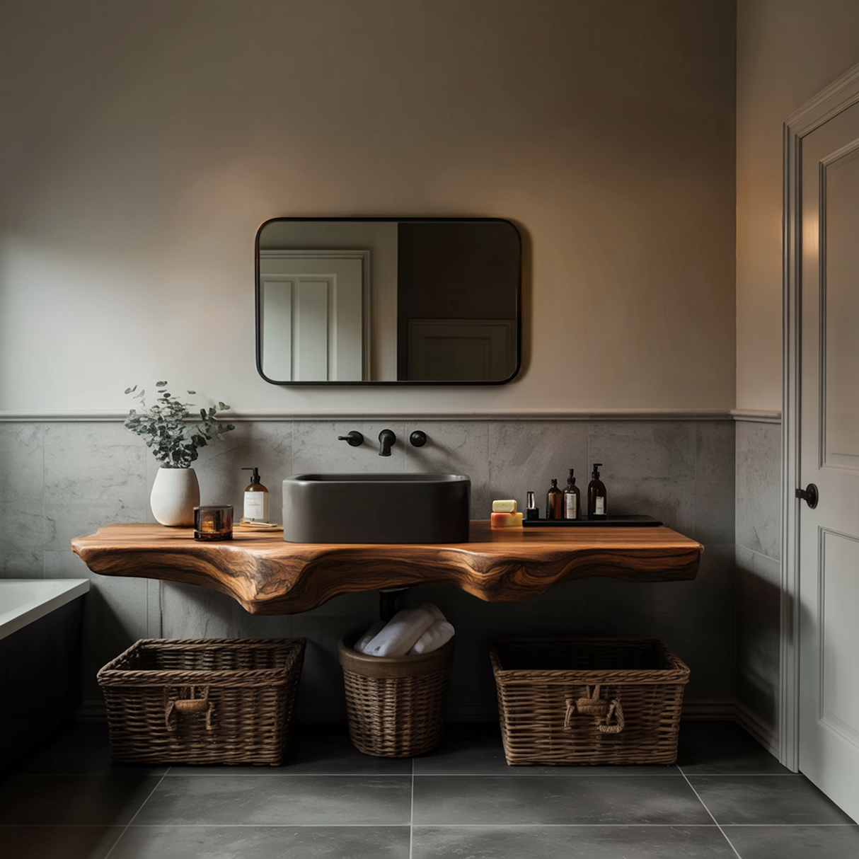 Mid Century Solid Wood Vanity For Sleek Bathroom
