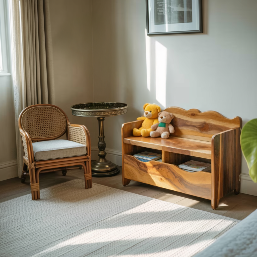 Montessori Bench With Book Storage For Kids Room Entryway And Playroom