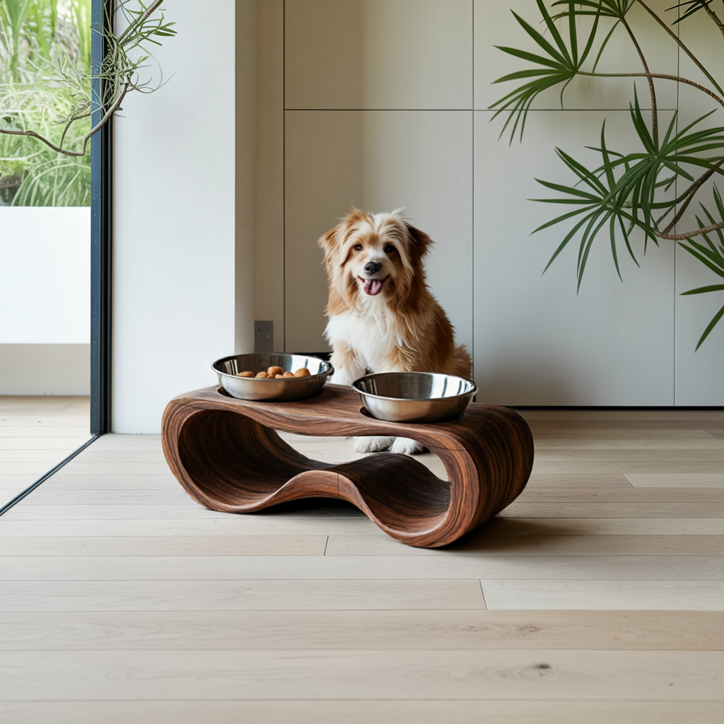 Rustic Wooden Dog Feeding Station For Kitchen Decor
