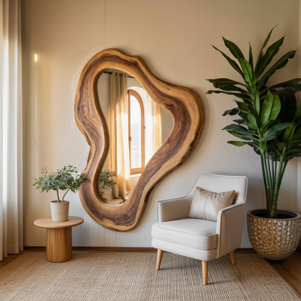 Organic Sculpted Wall Mirror With Wavy Frame For Entryway And Living Room
