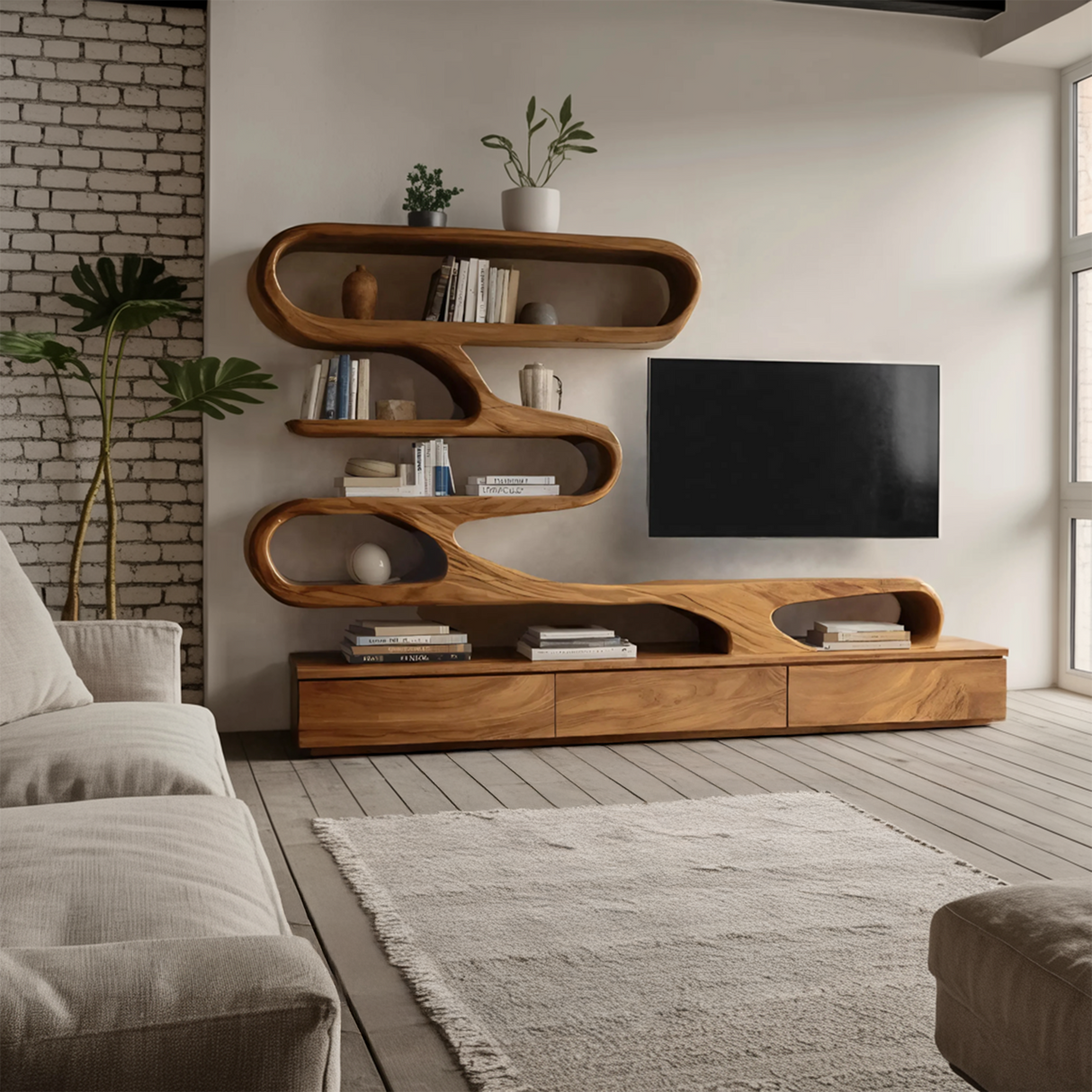 Modern Organic Wall TV Shelf System For Living Room