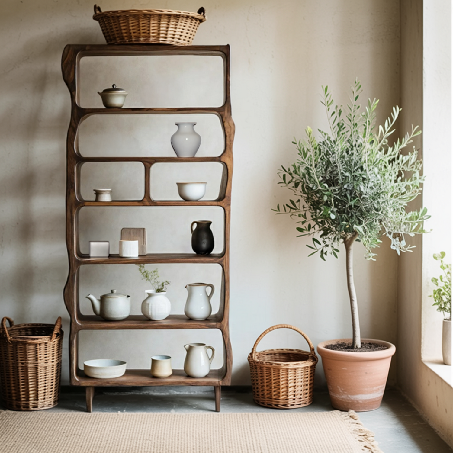 Mid Century Wooden Open Shelf For Living Room Furniture Decor