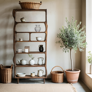 Mid Century Wooden Open Shelf For Living Room Furniture Decor