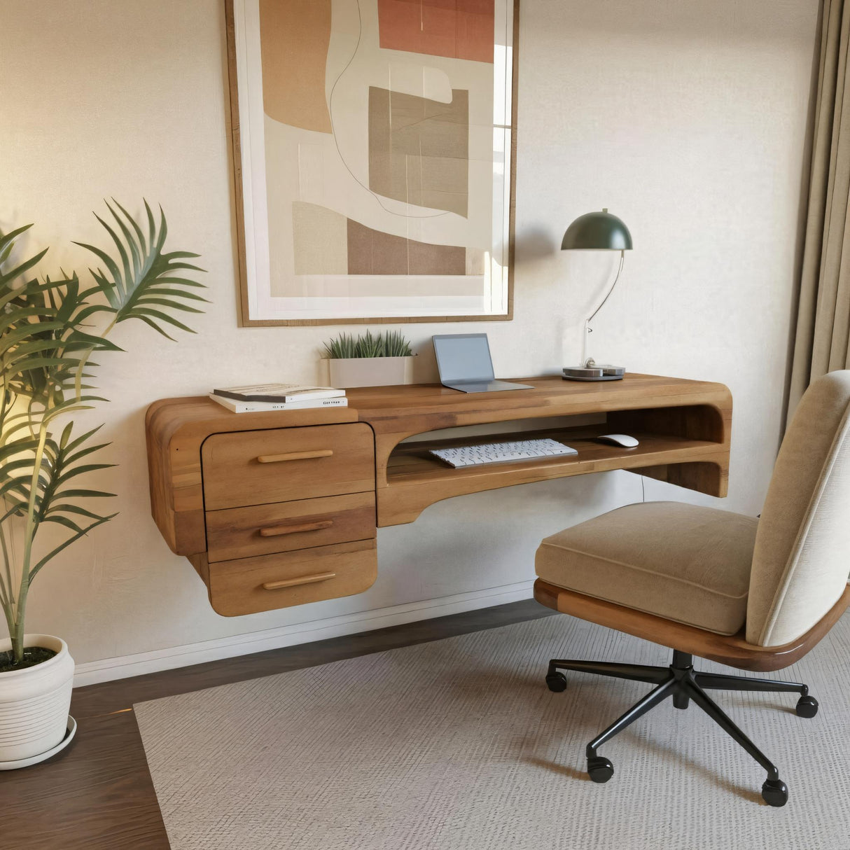 Minimalist Wall Mounted Desk With Drawers Floating Workstation For Bedroom And Office