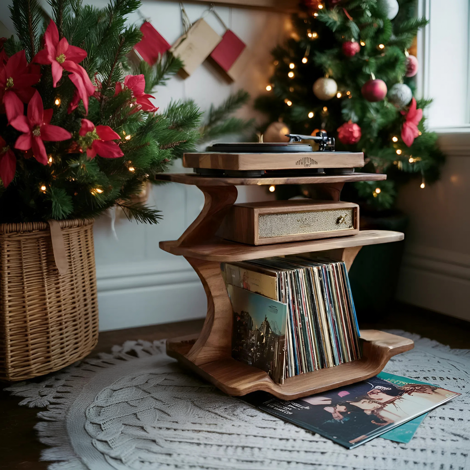 Mid Century Wooden Record Stand For Christmas Vinyl Lovers