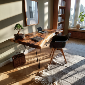 Farmhouse Handmade Live Edge Desk For Interior